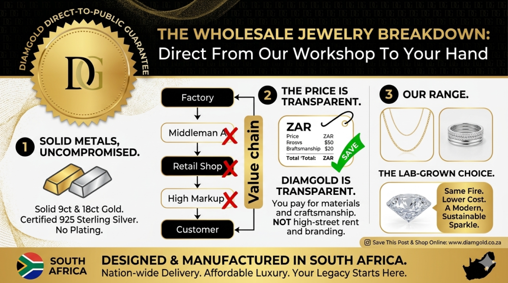 It’s time to stop wearing jewelry that turns your skin green. Treat yourself (or someone special) to the lasting elegance of genuine gold and silver. 9ct gold is durable, affordable, and South African-made. Diamgold brings luxury within your reach, direct from our Durban workshop. #TreatYourselfSA #GiftGuideSA #AffordableLuxury